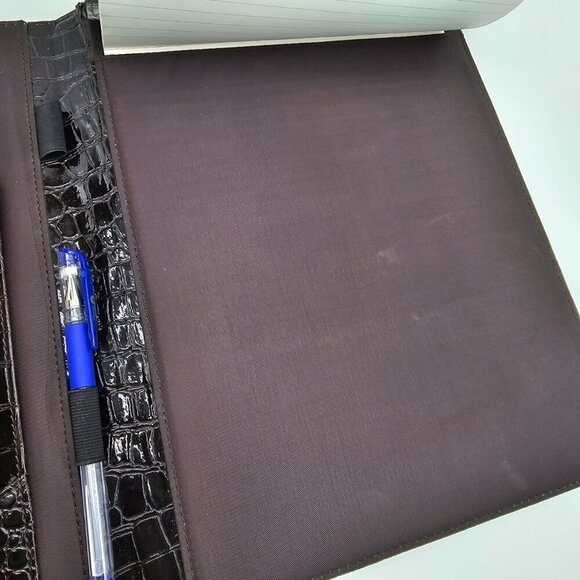 Brown Folio, Shiny Croc Print 9.5" x 12.5" with lined paper and 2 pen holders - Picture 10 of 14